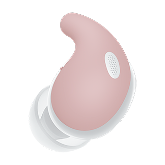 En vit LinkBuds Fit-öronsnäcka med en rosa Air-Fitting Supporter.