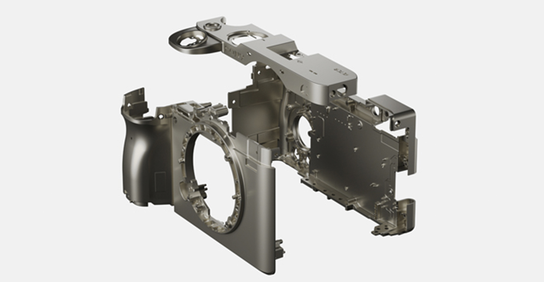 Illustration som visar sprängskiss av ramdelar av magnesiumlegering