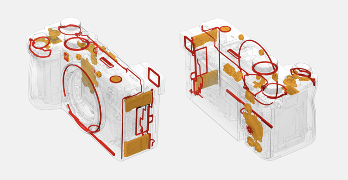 Bild som visar placeringen av tätningar som ger skydd mot damm och fukt